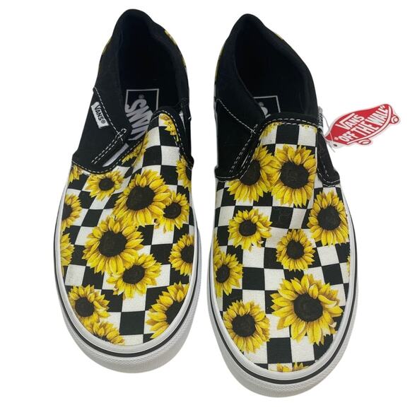 New In Box Vans Womens Size 5 Asher Sunflower Checker Slip On Loafer Shoes - Picture 2 of 8